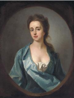 Michael Dahl - Portrait Of Mary Dowdeswell, Half-Length, In A Blue Gown, Feigned Oval