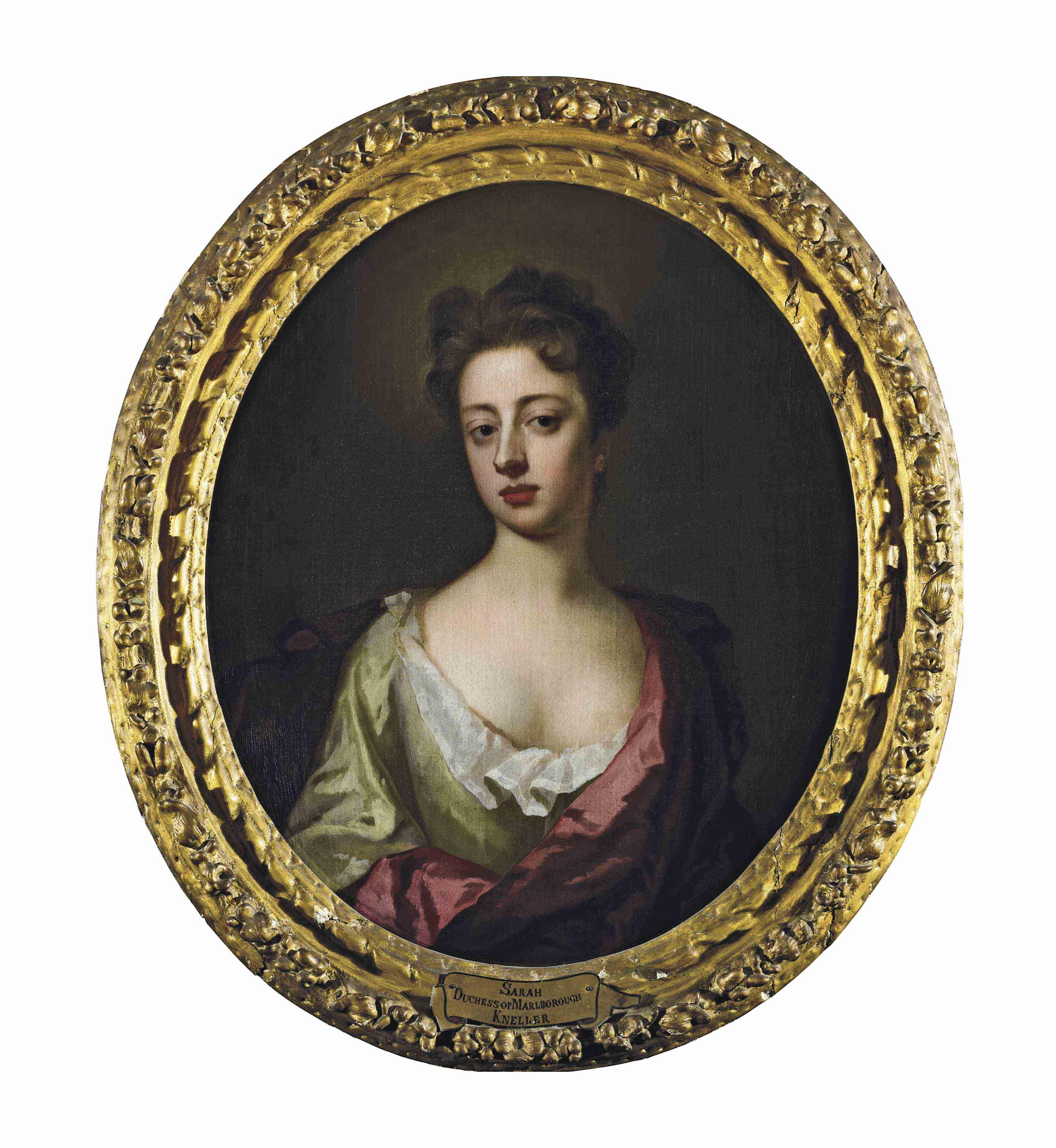 Michael Dahl - Portrait of Sarah, Duchess of Marlborough, half-length, in a green dress and a pink mantle