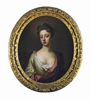 Michael Dahl - Portrait of Sarah, Duchess of Marlborough, half-length, in a green dress and a pink mantle