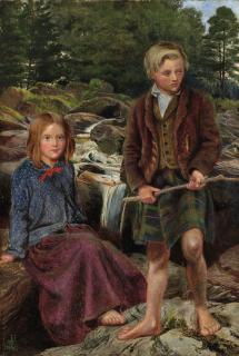 Michael Frederick Halliday - Two Highland Children By A Scottish Stream