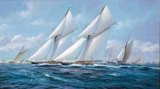 Michael J. Whitehand - Gaff-rigged yachts racing off the Needles with Victoria and Albert astern of them