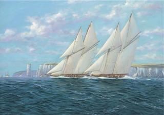 Michael J. Whitehand - Westward and Meteor racing in Studland Bay off the Old Harry Rocks