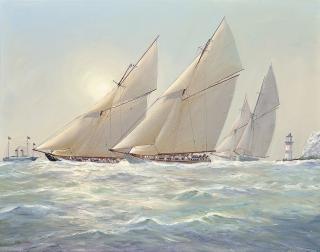 Michael James Whitehand - The sun burning through the mist as Britannia leads the pack off the Needles