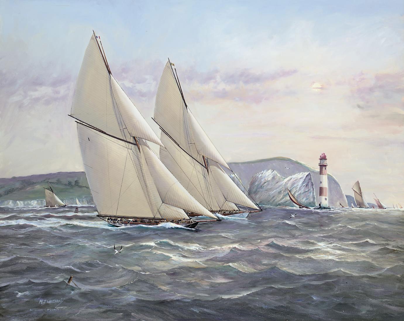 Michael James Whitehand - Vigilant and Britannia in a fierce tussle off the Needles