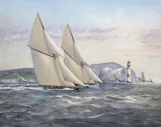 Michael James Whitehand - Vigilant and Britannia in a fierce tussle off the Needles