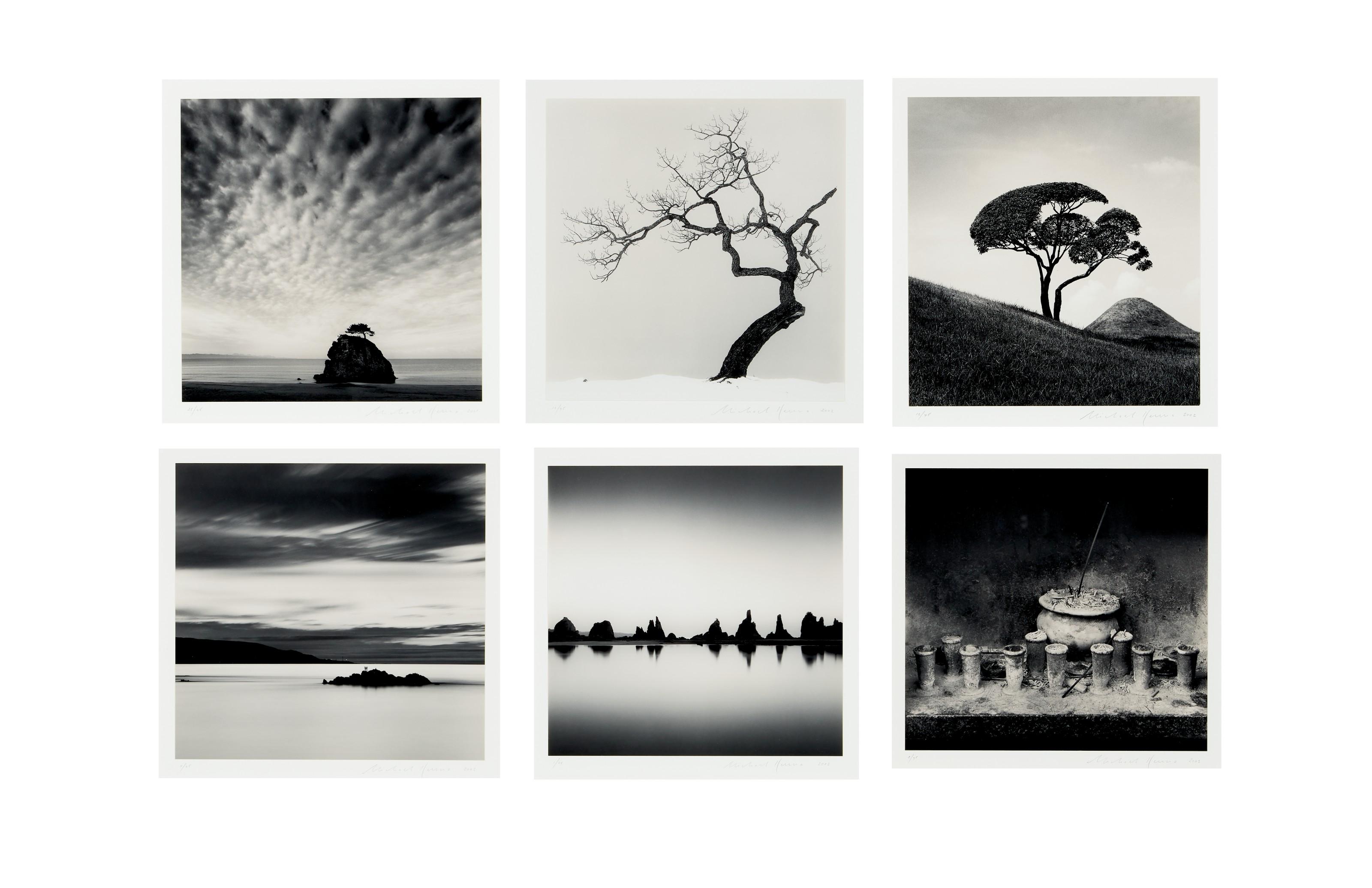 Michael Kenna - Six works: Kussharo Lake Tree; Incense Holders; Dusk Island Shrine; Island Shrine; Hashikui Rocks; Tree and Mountain