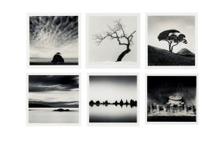 Michael Kenna - Six works: Kussharo Lake Tree; Incense Holders; Dusk Island Shrine; Island Shrine; Hashikui Rocks; Tree and Mountain