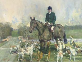 Michael Lyne - Captain Ronnie Wallace Seated On His Hunter With The Hounds Grouped Below Him