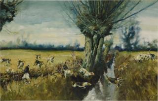 Michael Lyne - Hounds Crossing A Ditch With The Vale Of The White Horse Hunt