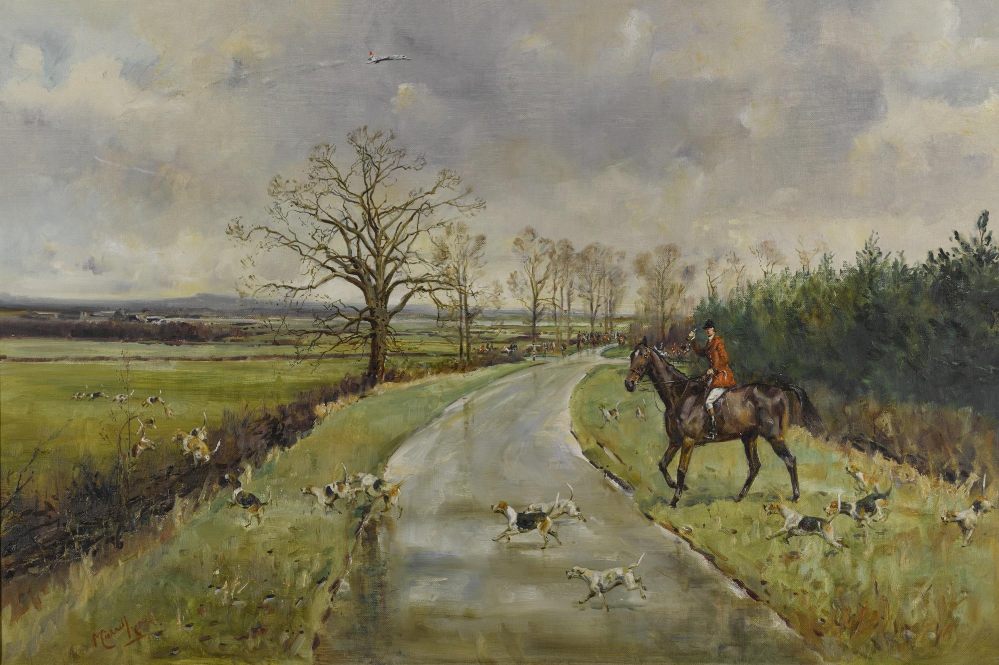 Michael Lyne - The Vale Of The White Horse Hunt At Furzey Hill Looking Towards The Concorde Airbase At Fairford