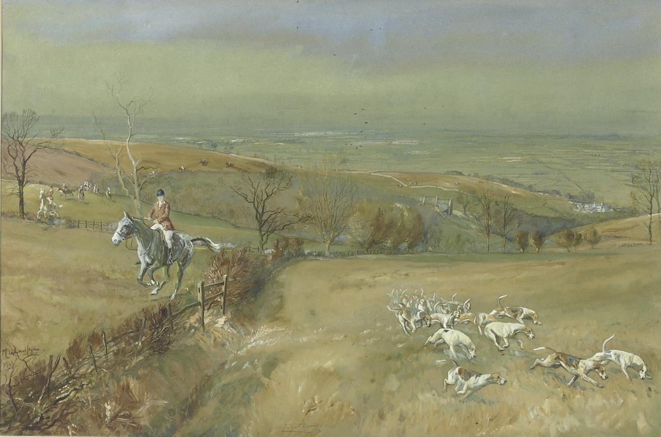 Michael Lynne - The North Cotswold Hunt at Ebrington Hill, on the scent