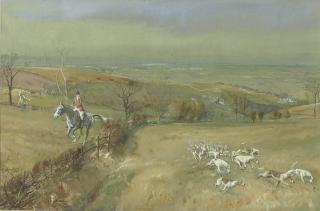 Michael Lynne - The North Cotswold Hunt at Ebrington Hill, on the scent