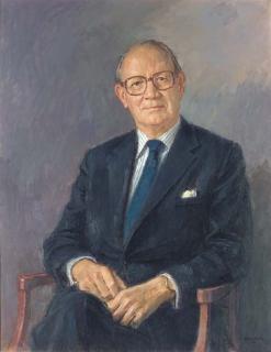 Michael Noakes, P.P.R.O.I., R.P. - Portrait of Lord Aldington, seated wearing a dark suit
