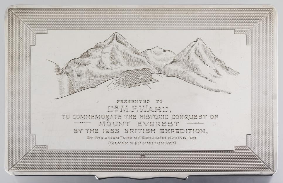 Michael Phelps Ward, CBE, MD, FRCS - An Elizabeth II silver cigarette box presented to Michael Ward in commemoration of the conquest of Mount Everest, 1953