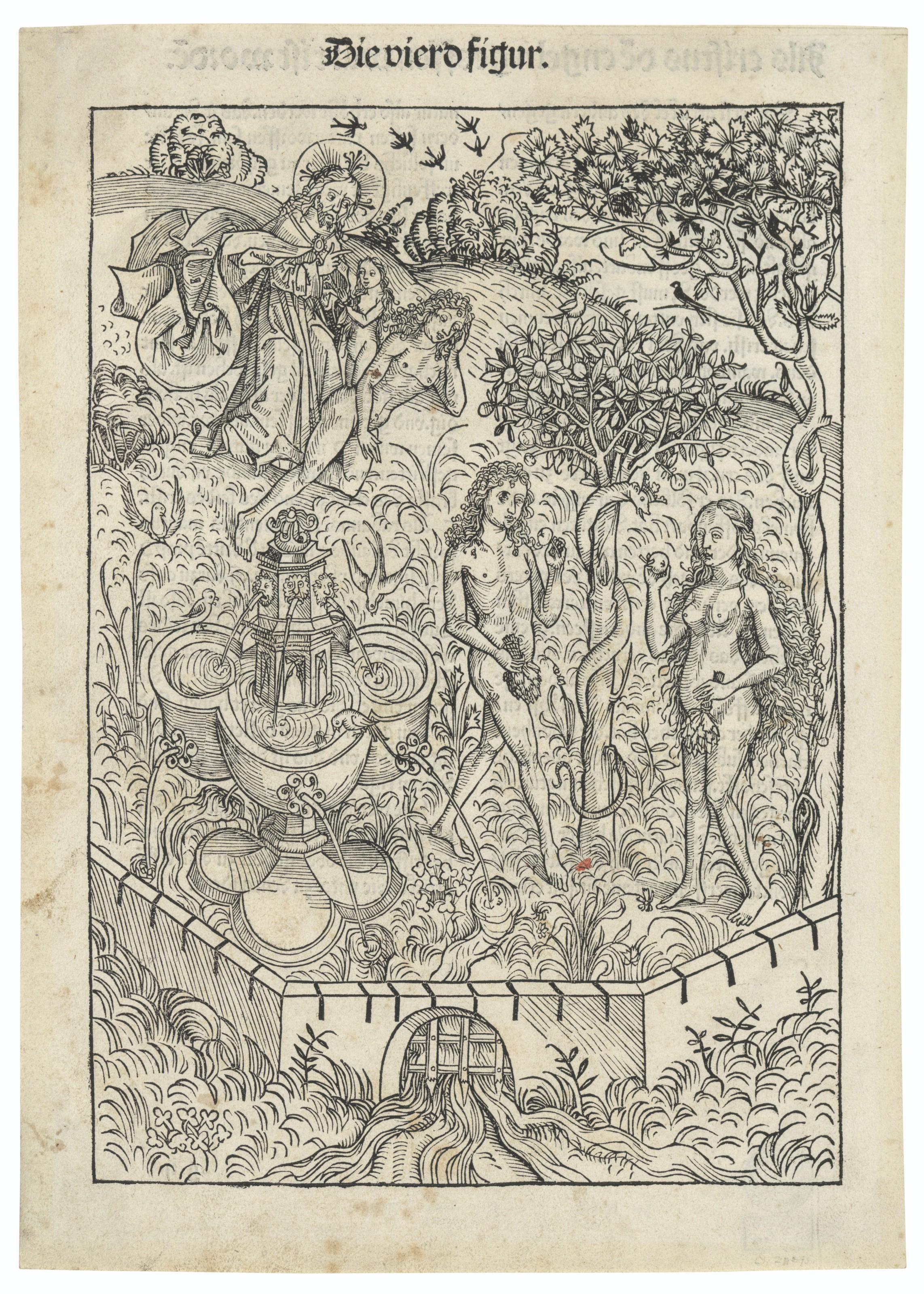 Michael Wolgemut - The Creation of Eve and The Fall of Man (\'Die vierd Figur\'), from: Schatzbehalter der wahren Reichtümer des Heils