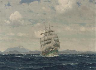 Michael Zeno Diemer - A windjammer under full sail in the Aegean Sea before Imbros