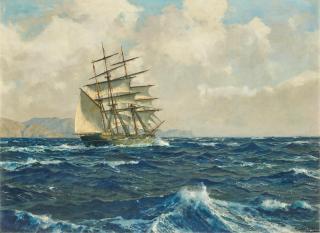 Michael Zeno Diemer - Dreimaster im Wind vor südlicher Küste.