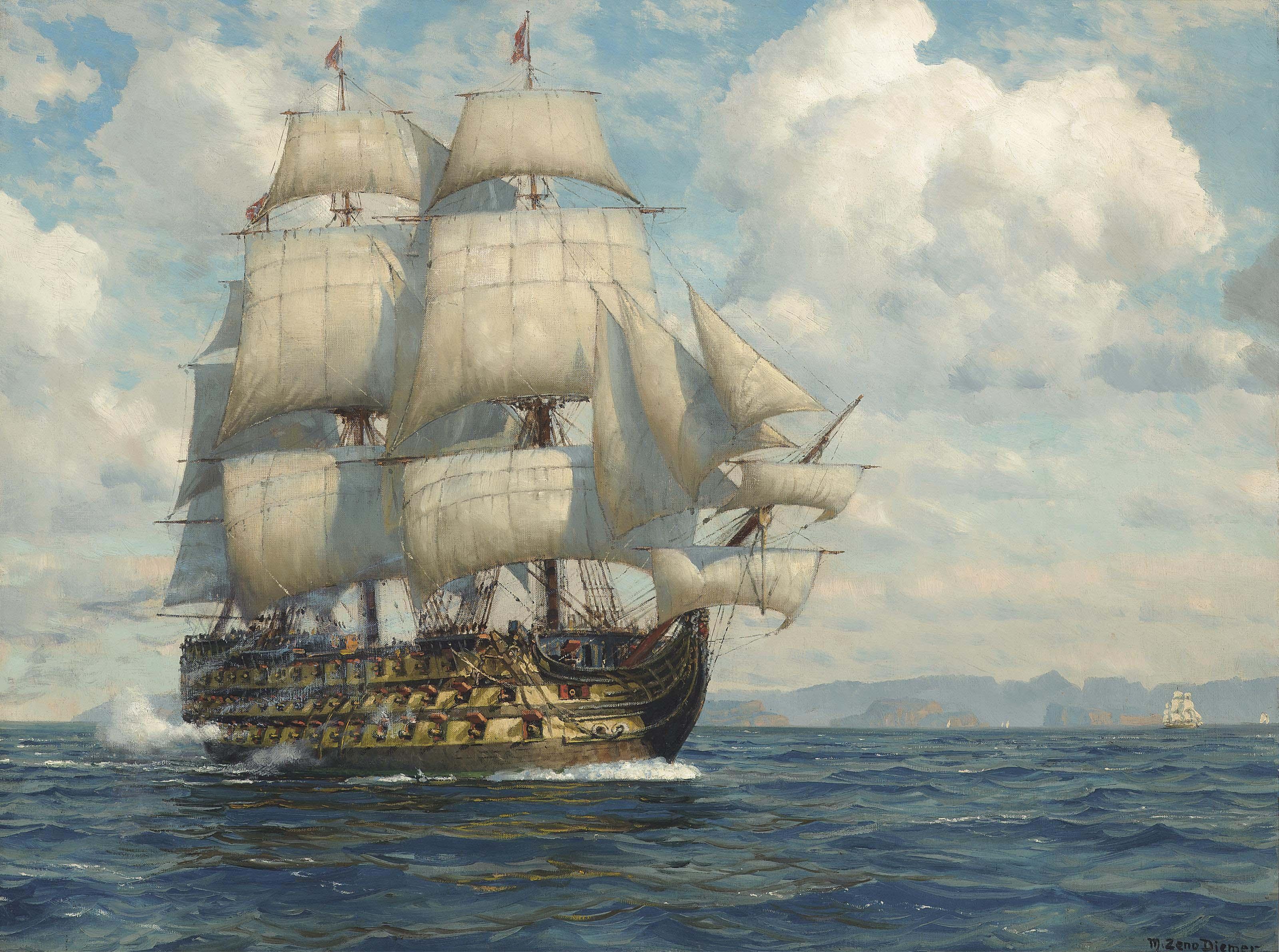 Michael Zeno-Diemer - Nelson\'S Flagship, H.M.S. Victory, Firing A Salute As She Approaches The Fleet Before Trafalgar