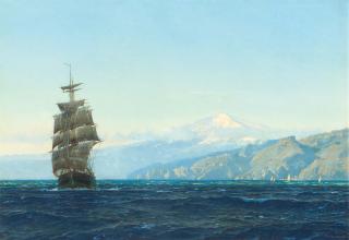 Michael Zeno Diemer - Segler auf der Straße von Messina vor dem Aetna.