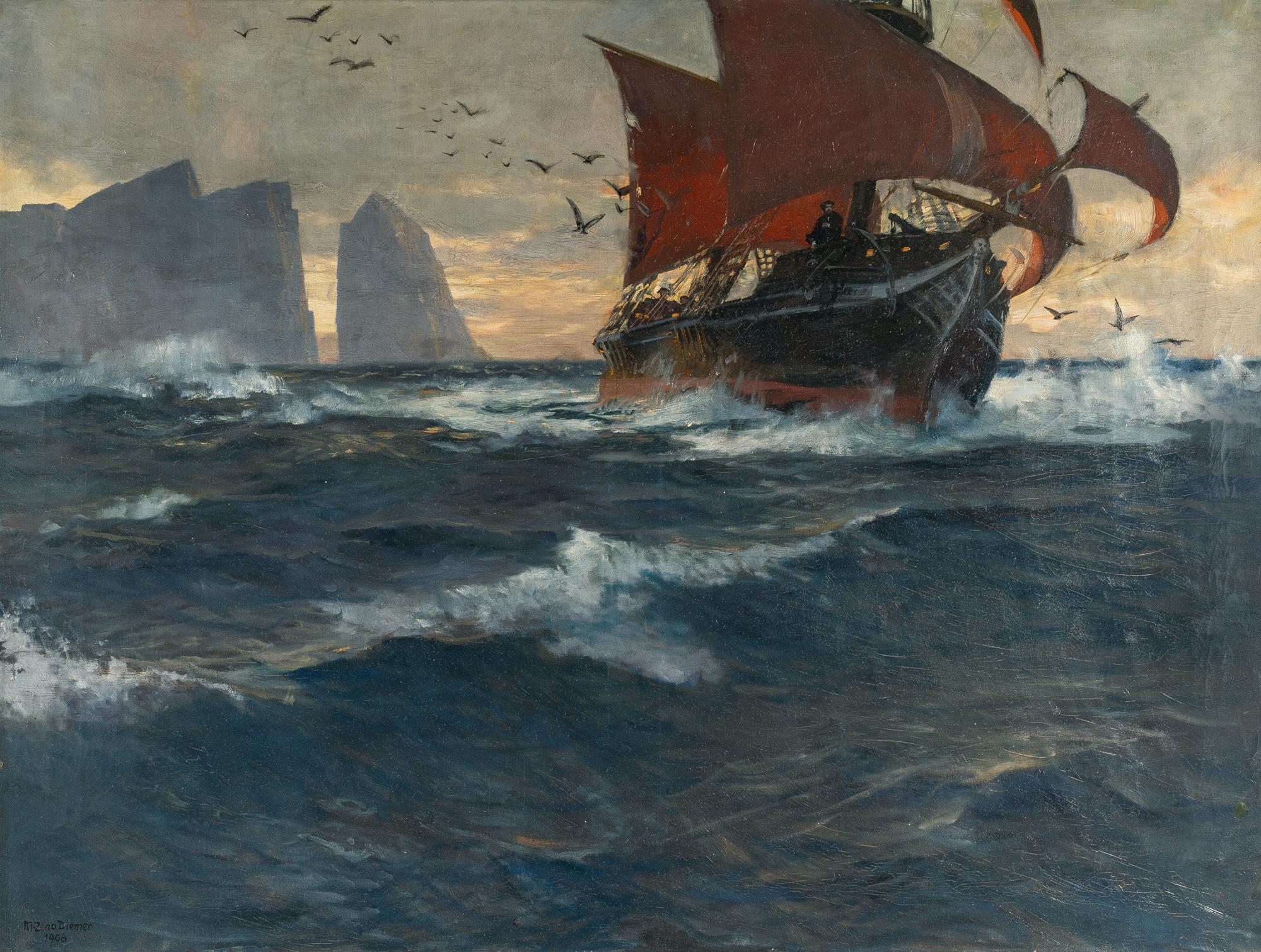 Michael Zeno Diemer - Zweimastige Kogge mit geblähten Segeln (Der fliegende Holländer)