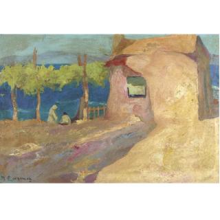 Michalis Economou - Greek House And Figures By The Sea