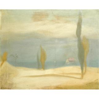 Michalis Economou - Landscape With Cypress Trees