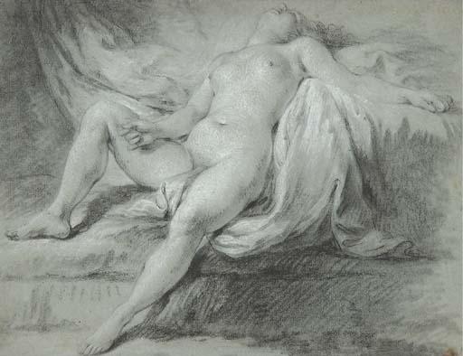 Michel-Ange Challes - Une femme nue étendue sur un lit