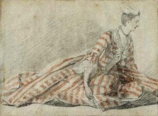 Michel-Barthelemy Ollivier - A seated woman holding a fan in profile to the right