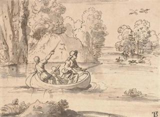Michel Corneille II - Three men shooting duck from a boat