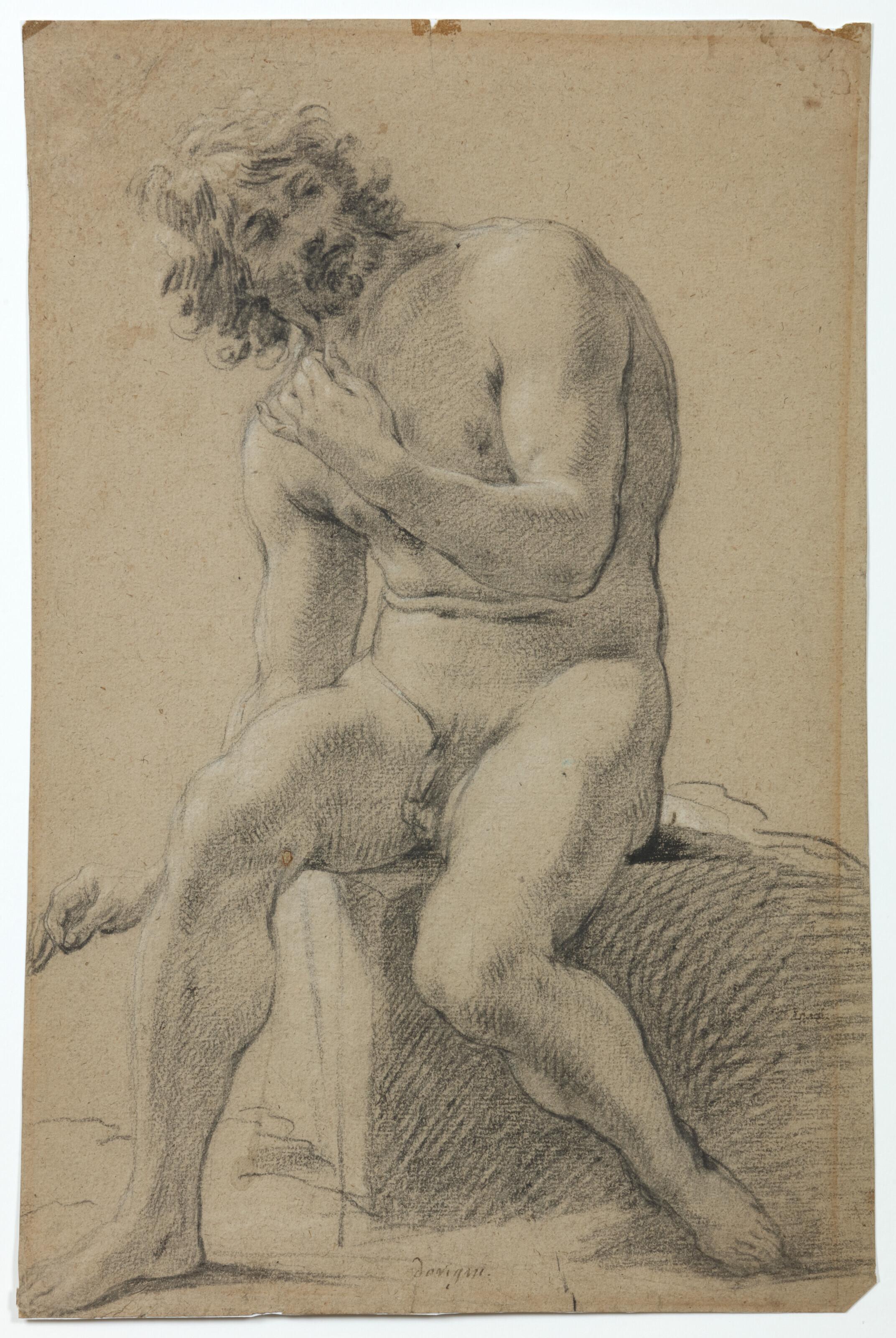 Michel Dorigny - Study of a seated male nude