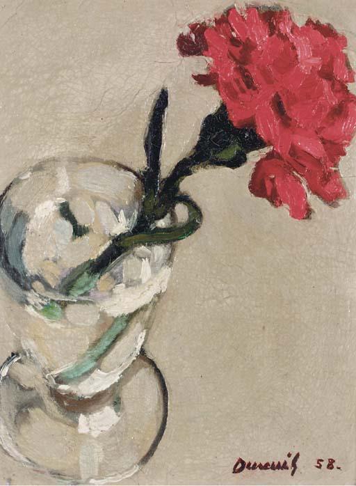 Michel Dureuil - A Red Carnation In A Glass Vase; And A White Flower In A Glass Vase
