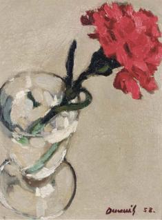 Michel Dureuil - A Red Carnation In A Glass Vase; And A White Flower In A Glass Vase