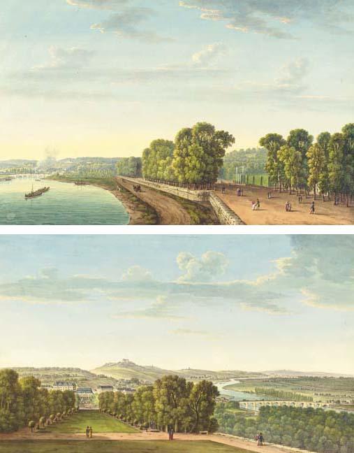 Michel-François Damane-Desmartrais - Une Vue de la Seine Prise Depuis Le Parc de Saint-Cloud, Le Mont Valérien Dans Le Fond; Et Le Parc de Saint-Cloud, Avec la Seine, Le Pont de Sèvres Dans Le Fond