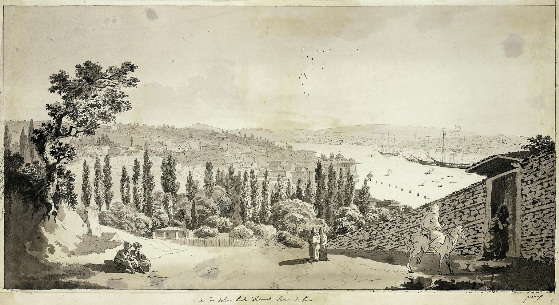 Michel-François Préault - A view of the Dolma Bachi overlooking the Bosphorus from Pera