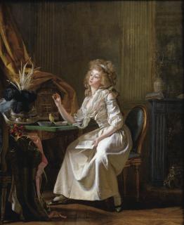 Michel Garnier - Elégante Regardant Un Portrait Miniaturemichel Garnier ; Elegant Looking At A Miniature Portrait ; Trace Of Signature And Dated Upper Right On The Mirror ; Oil On Canvas