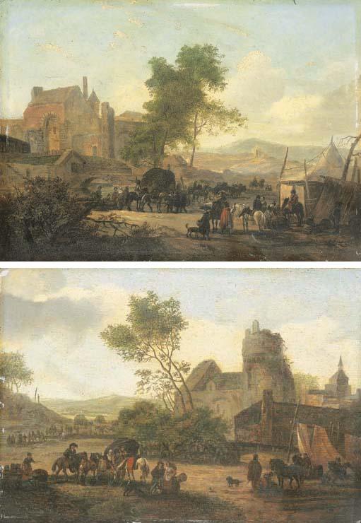 Michel Hamon Duplessis - Paysans et bohémiens réunis sur des places de village