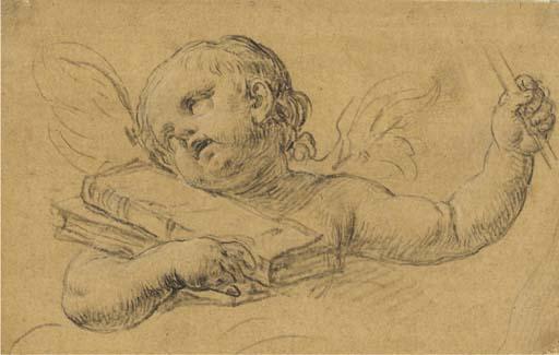 Michel I Corneille - Un putto à mi-corps tenant un livre