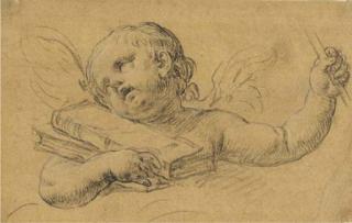 Michel I Corneille - Un putto à mi-corps tenant un livre