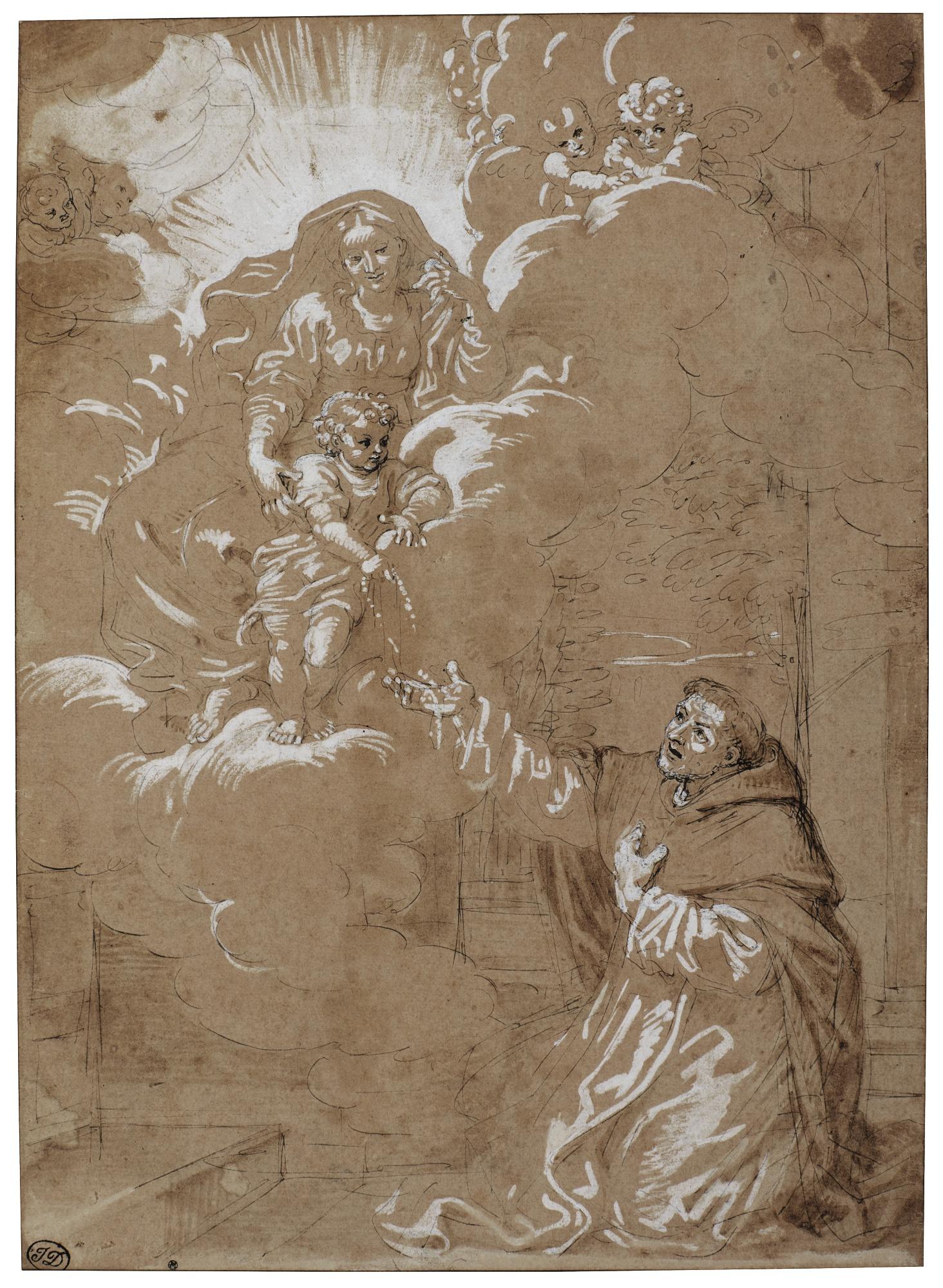 Michel Ii Corneille - A Study Of The Virgin And Child Giving The Rosary To Saint Dominic