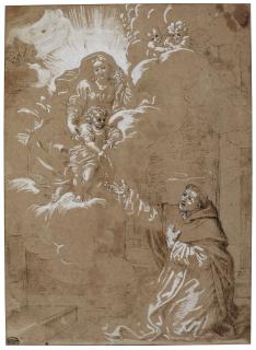 Michel Ii Corneille - A Study Of The Virgin And Child Giving The Rosary To Saint Dominic