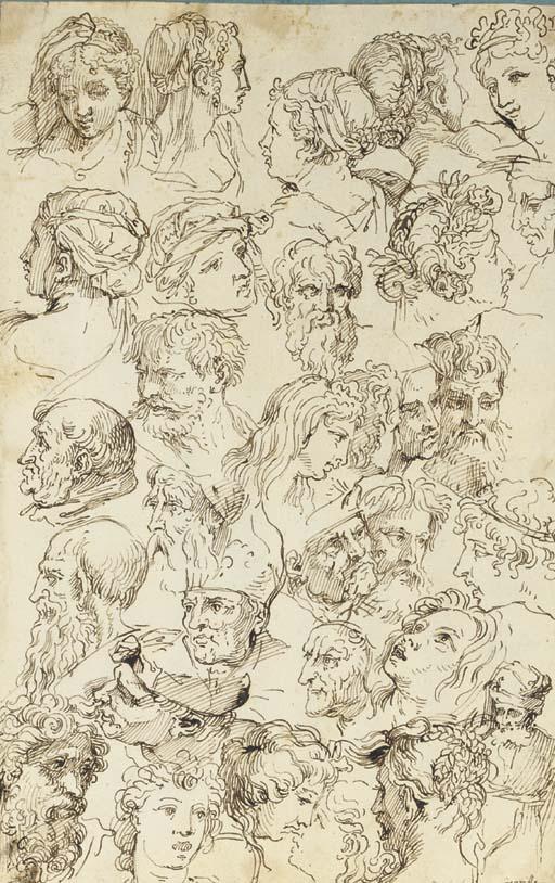 Michel II Corneille - Studies of heads, after Raphael