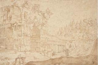 Michel II Corneille - Un artiste dessinant l\'Arc de Janus à Rome