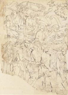 Michel II Corneille - Une procession avec des hommes et des femmes tenant des instruments et portant une femme