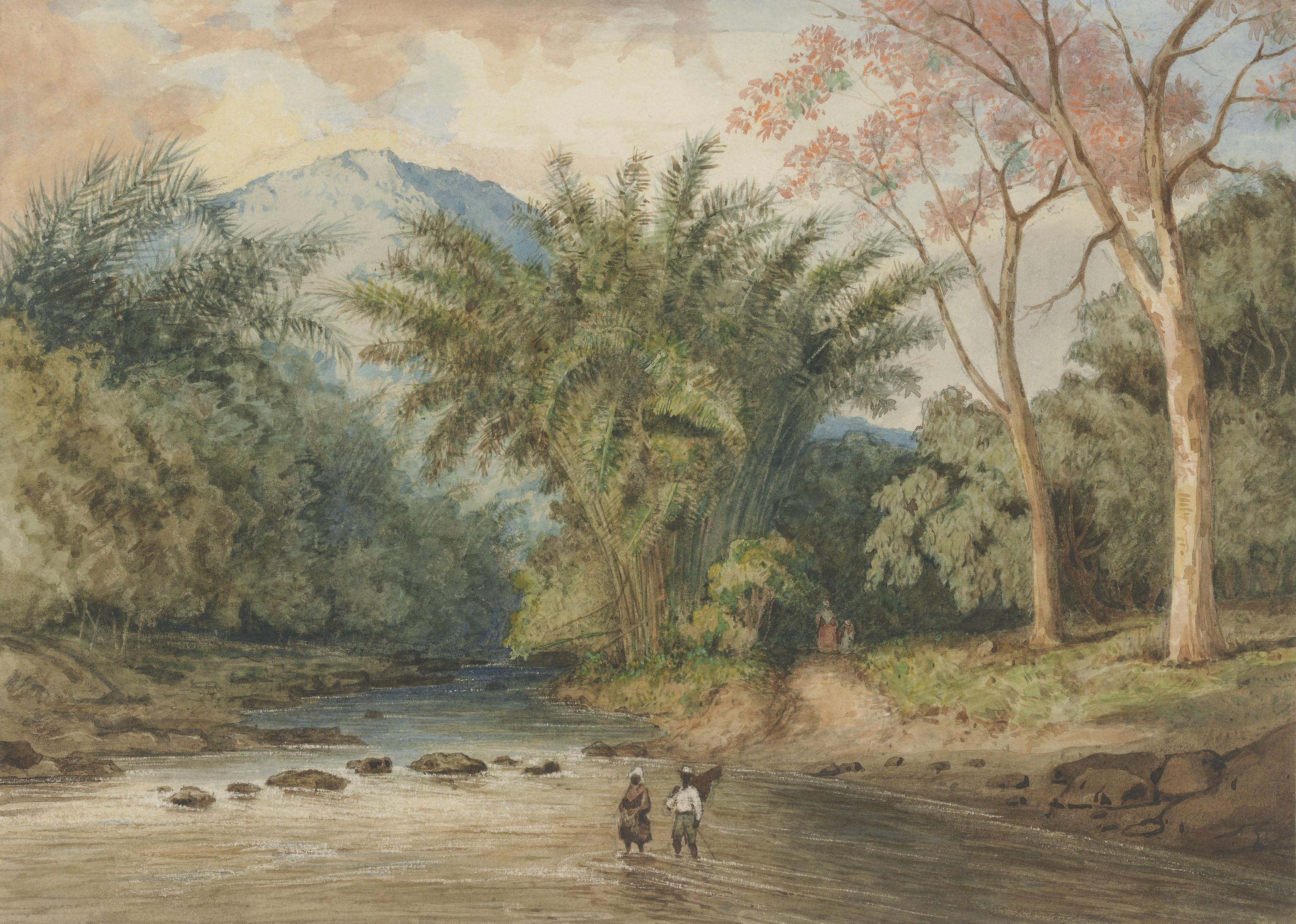 Michel Jean Cazabon - Crossing St Joseph\'s River, nr Maracas, Trinidad. Cocoa - Bamboo & Bois Immortel 3rd Aug 1840