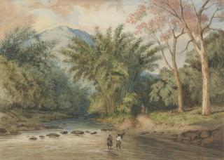 Michel Jean Cazabon - Crossing St Joseph\'s River, nr Maracas, Trinidad. Cocoa - Bamboo & Bois Immortel 3rd Aug 1840