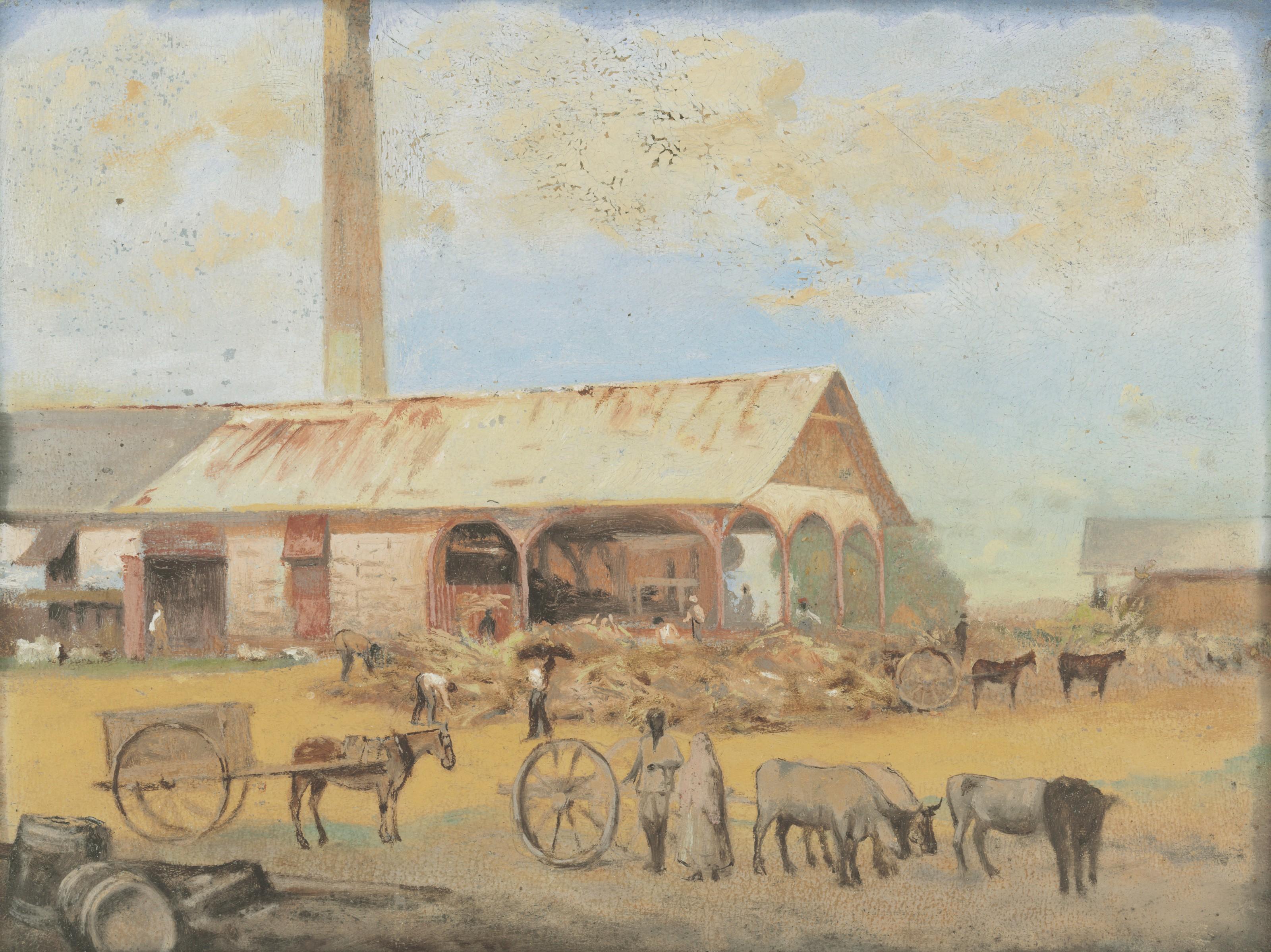 Michel Jean Cazabon - Unloading Sugar Cane At The Woodbrook Estate Factory, Port Of Spain, Trinidad