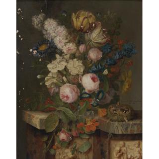 Michel Joseph Speeckaert - Still Life With Roses And Baby Chicks