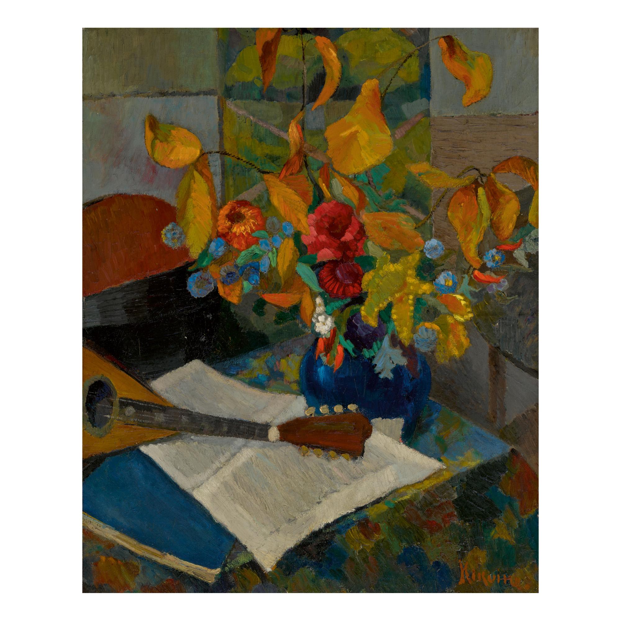 Michel Kikoïne - Fleurs Et Nature Morte A La Mandoline