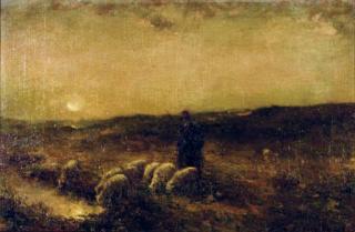 Michel Korochansky - Moonlight walk with shepherd and flock