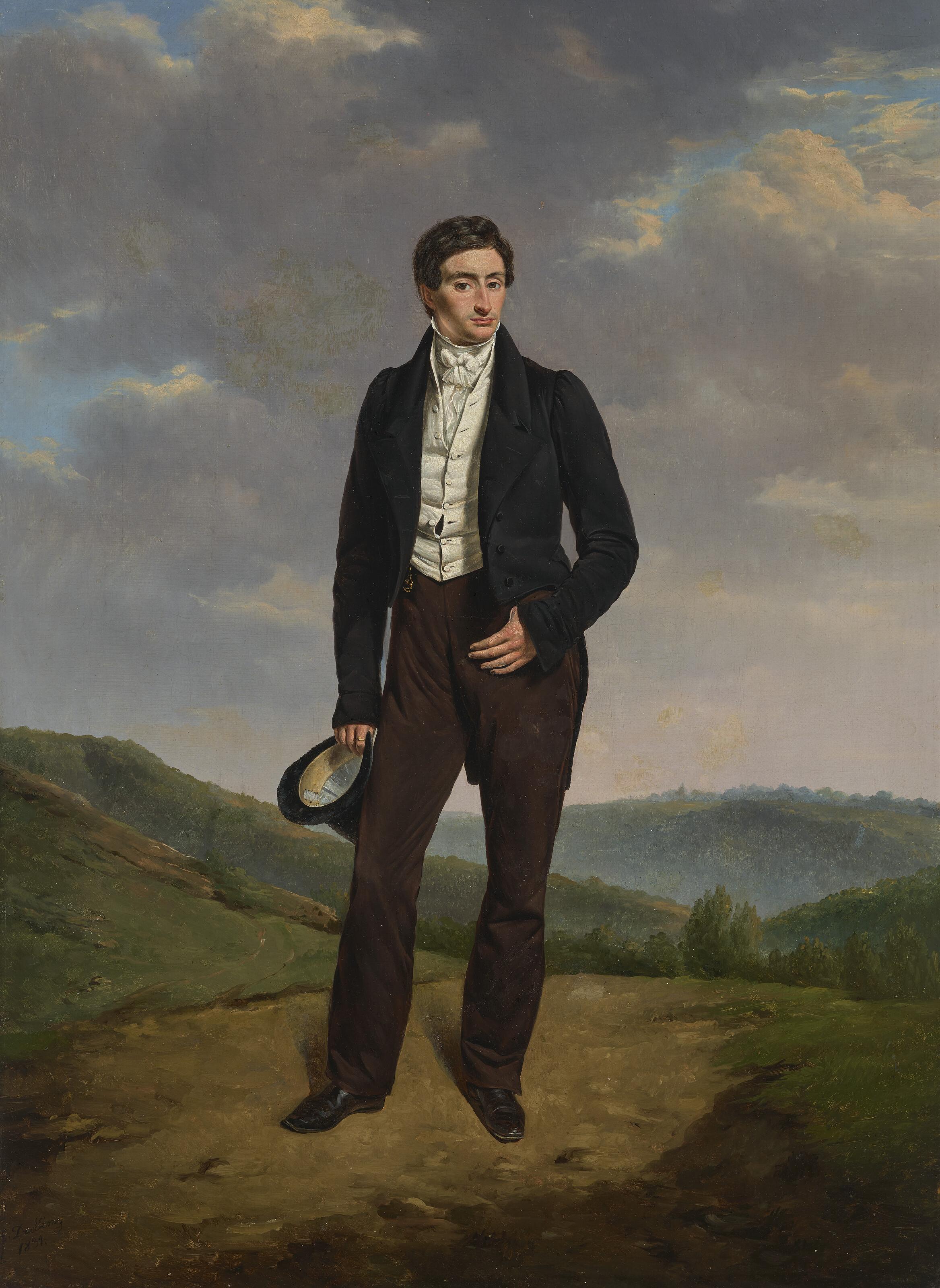 Michel-Martin Drolling - Portrait of a gentleman, full-length, in a landscape